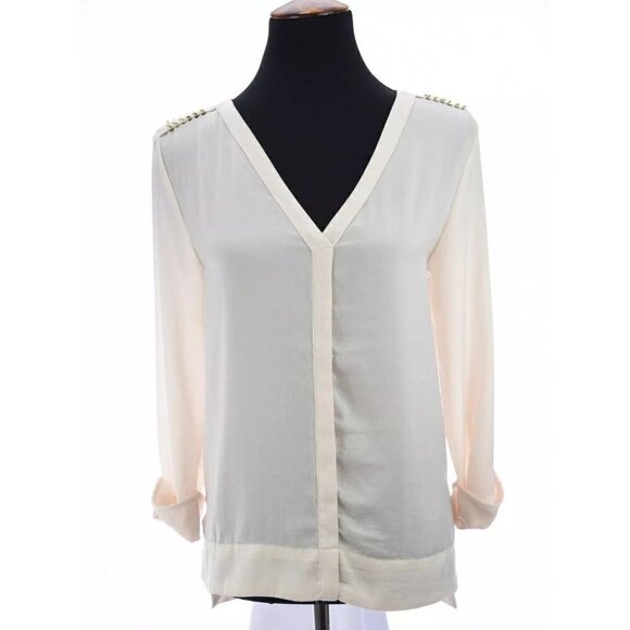 H&M Womens Sz 10 Military Satin Silky Tunic Top Popover V Neck Ivory m - Picture 3 of 12